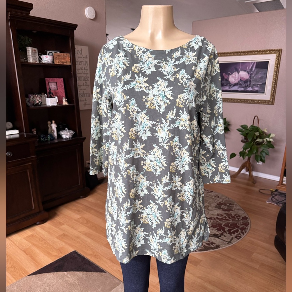 J. Jill gray floral luxe Supima 3/4 sleeves tunic-size M